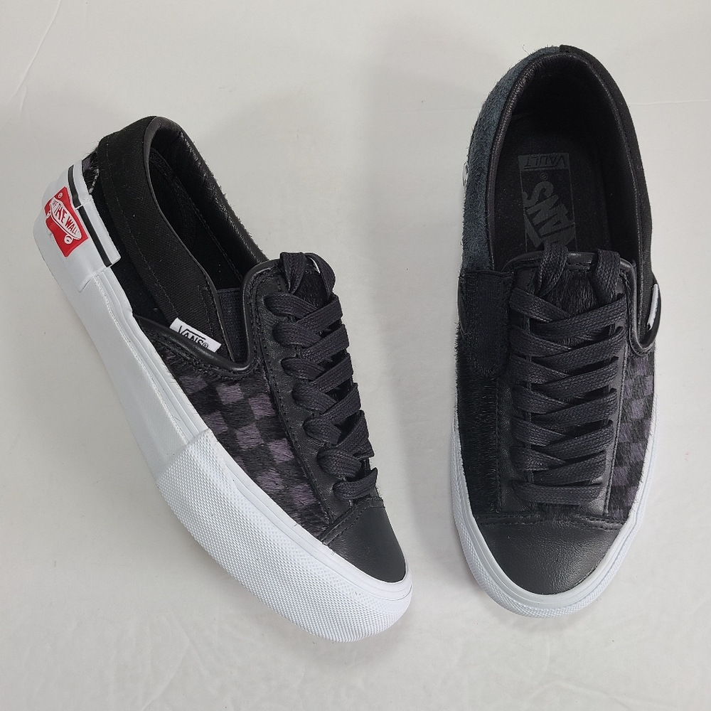 Vans Slip-On Cap Lx Pony Hair Checkerboard Black White Sneakers Women 7 Men 5.5